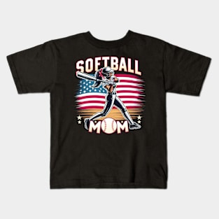 US Flag Softball Player Mom, mother's day Kids T-Shirt